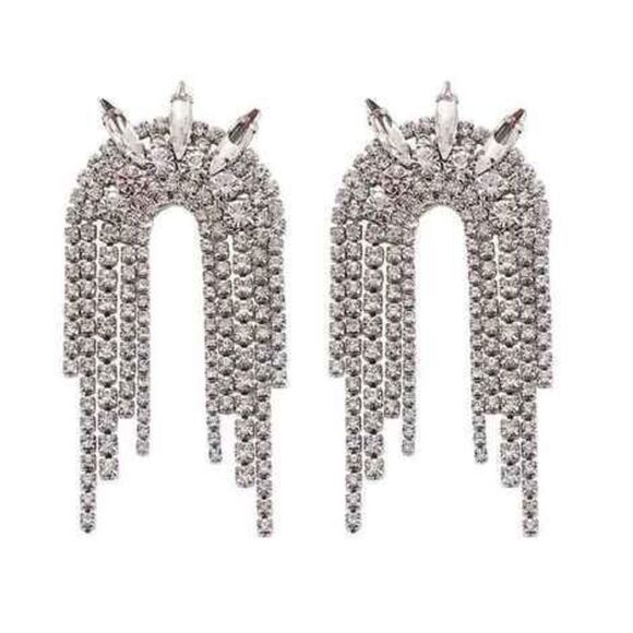 Silver-Tone Rhinestone Dangle Earrings – Glamorous and Sparkling - Picture 8 of 9